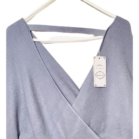 Zesica Womens Sweater Size XL Blue Gray Long Sleeve Pullover V Neck Peplum NWT - Picture 3 of 10